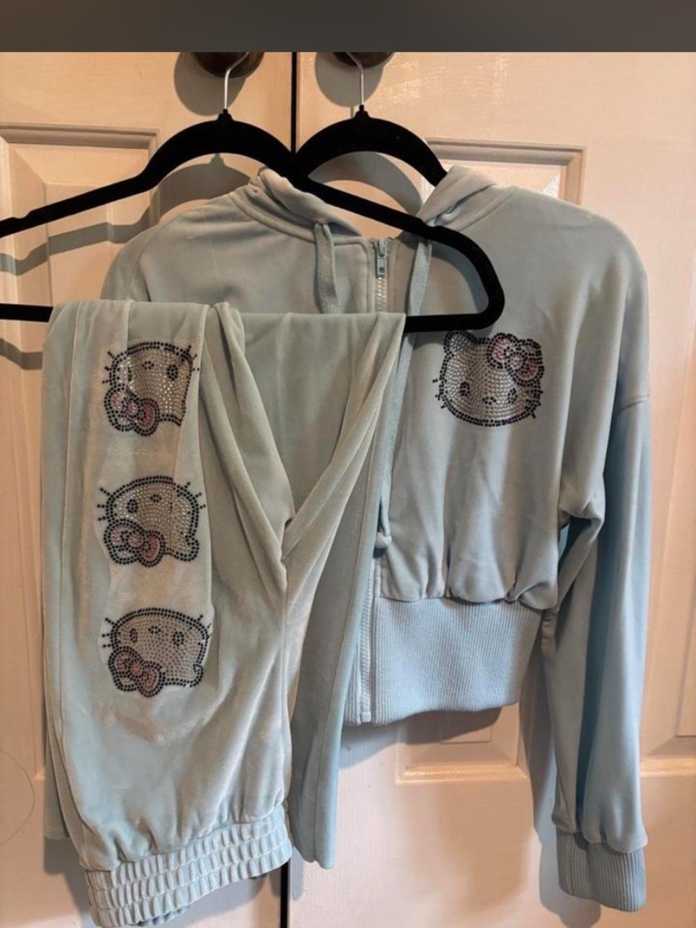 FOREVER 21 x Hello Kitty Velour set Womens Size Small Baby Blue Y2K